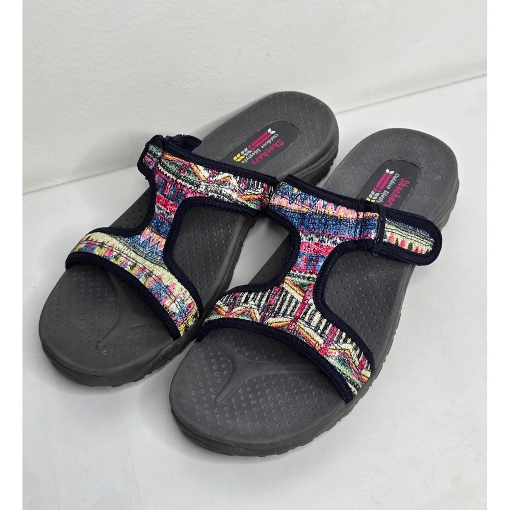 Skechers Sandals Womens 10 Reggae Sequence Slide T Strap Slip On Casual 41115